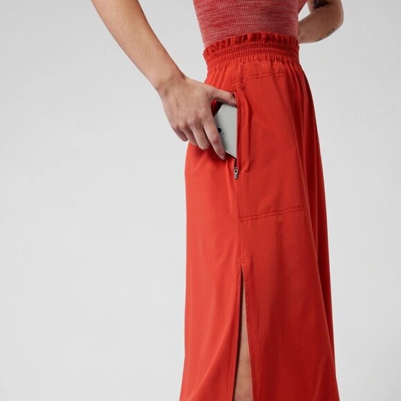 Athleta Savannah Orange Red Currant Stretch Midi Skirt M Women's Athletic! - Picture 2 of 7